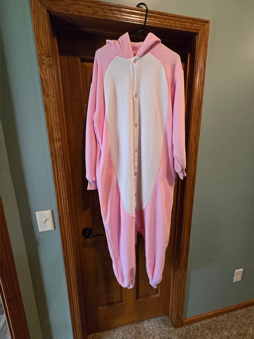 Cozy Hooded ( PIG)  Pink and White One-Piece Pajama Romper